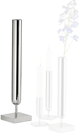 Philippi - Lambda Kollektion aus Kerzenleuchter und Vasen, hochglanzpoliert, Silber (Vase - Größe L)