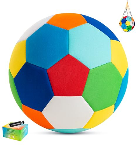 U&C Planet Indoor Soft Football Size 4 Football with Pump Ultra Soft & Quiet Foam Soccer Ball for Kids House Kicker Play Includes Pump & Mesh Bag Safe for Home Play, Training & Garden Fun