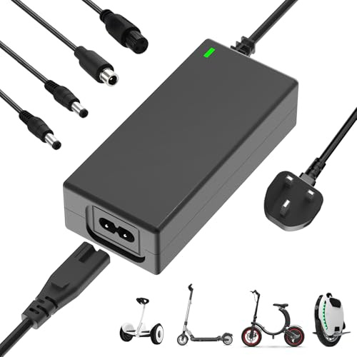 Electric Scooter and Hoverboard Charger with 4 Connectors, 42V/2A Charger for 36V Battery, for Electric Scooters, Mobility Scooters, Drift Boards, Xiaomi M365/Pro 2 and Unicycles, etc