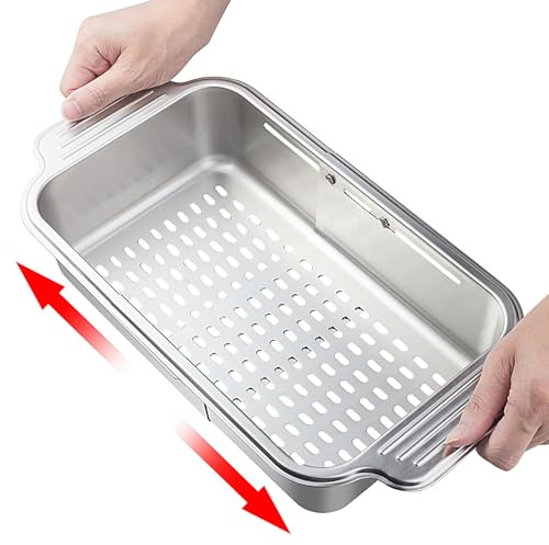 Scolapiatti Sopra il Lavello | Scolapasta in acciaio inox per lavello da cucina - Cesto scolapasta estensibile per scarico lavaggio deposito controsoffitto cibo cucina