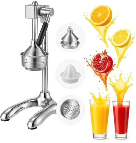 Cast Iron Juicer Hand Press, Heavy Duty Manual Juicer Hand Press with Stainless Steel Crusher, Lemon Orange Citrus Squeezer, Easy to Clean Countertop Juice for Home and Bar(Silver)