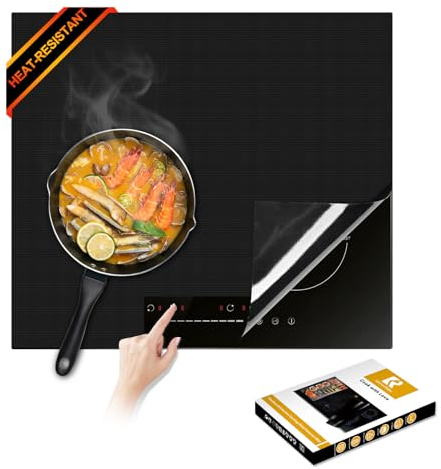 Neu Upgegradet Induktionskochfeld Schutzmatte | Herdabdeckplatte | Herdabdeckung Ceranfeld | 300°C (572°F) hitzebeständig (Schwarz, 63.1X53cm)