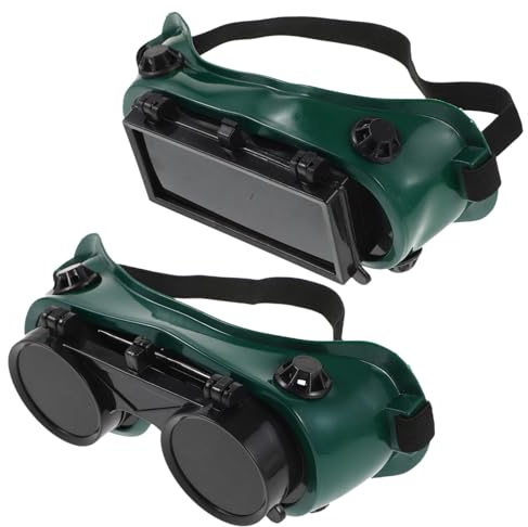 VALICLUD 2 Stück Teilig Schweißbrille mit Klappbarem Schutzglas Grüne UV schutzlinse Kratzfest Belüftet Komfortabler Rahmen Augenschutz für Schweißer und Elektroschweißen