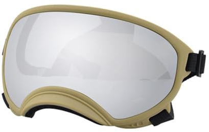 Hundglasögon, husdjur solglasögon hundglasögon anti-UV stark slaghållfasthet justerbara elastiska andningsbara husdjur solglasögon (Khaki och silver, S)