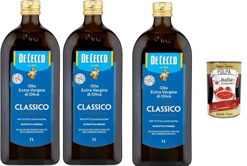 Italian Gourmet De Cecco Lot 3×1L Huile d’Olive Extra Vierge Classico – Pressée à Froid, Goût Équilibré, Usage Quotidien, Cuisson & Assaisonnement, Cuisine Méditerranéenne + Italian Gourmet Polpa