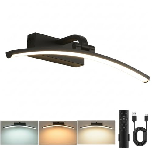 LEONTYNE Rechargeable Picture Light for Wall, 5000mAh Battery Operated Wireless with Remote | Modern Arc-Shaped, 6-Point Magnetic Mount | Dimmable 3-Colour for Paintings, Gallery, Dartboard