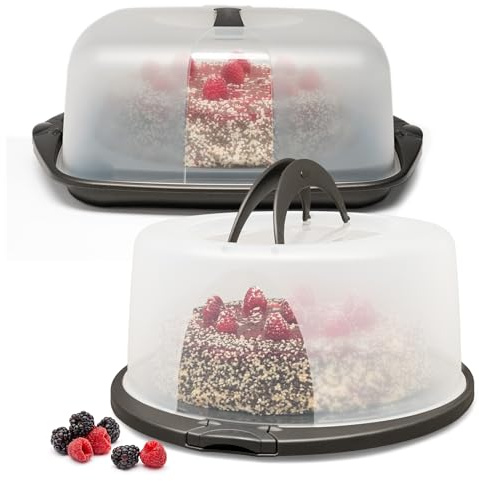 Hausfelder Kuchen Transportbox Set rund & quadratisch, BPA-frei | Kuchenbehälter mit Deckel, für Transport & Aufbewahrung, BPA-frei