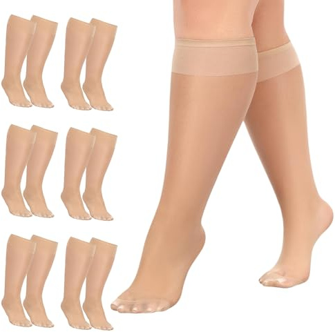 6 Paia di Calze Al Ginocchio Donna Taglie Extra-Forti, Gambaletto Donna in Nylon, Calze Gambaletti Elevata Elasticità Gambaletto, 15 Denari, Color Carne, Adatte a Donne Con Polpacci Più Robusti