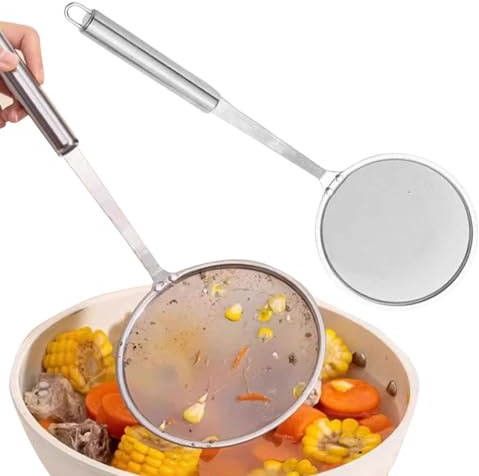 Stainless Fat Skimmer, Long Handle Oil Strainer Set, 12,8 x 4,72 Inches Kitchen Mesh Separator, Heat Resistant Grease Filter Tool, Cooking Utility with Fine Mesh Finish, Frying Use for Home Kitchen