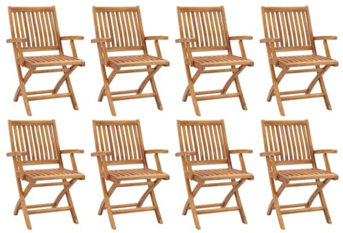 YuuSsea Fällbara trädgårdsstolar av massivt teak 8 stycken, väderbeständiga och utrymmesbesparande, perfekt för balkong, terrass, utomhus, camping, pool med bekvämt ryggstöd och armstöd