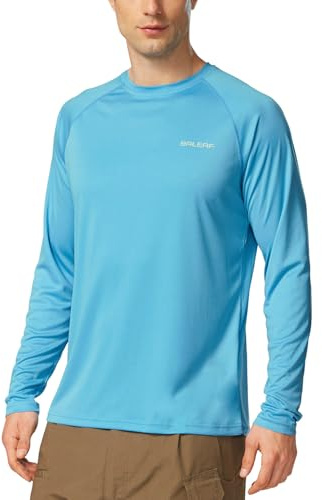 BALEAF T-Shirt Anti-UV Homme Rashguard Manche Longue et Court Tee Shirt Protection Solaire Léger Séchage Rapide pour Baignade Surf Pêche Natation Plongée Plage-Bleu-XXL