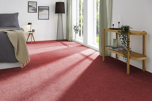 andiamo Teppichboden Izmir für Wohnzimmer und Kinderzimmer - Teppichboden Meterware zum Verlegen - Teppichbelag mit hoher Trittschalldämmung - weicher Teppichboden 400 x 600 cm Rot