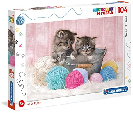 Clementoni 27115 Supercolor Süße Kätzchen – Puzzle 104 Teile ab 6 Jahren, buntes Kinderpuzzle mit besonderer Leuchtkraft & Farbintensität, Geschicklichkeitsspiel für Kinder