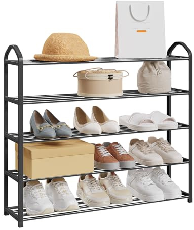 eSituro Shoe Rack 5 Tier Metall, Rostbeständig, Platzsparend mit Tragegriff,Schuhständer für 15-20 Paar,SchuheFlur,Kleiderschrank,Eingangsbereich,Schlafzimmer,79x75x18,5cm, Schwarz