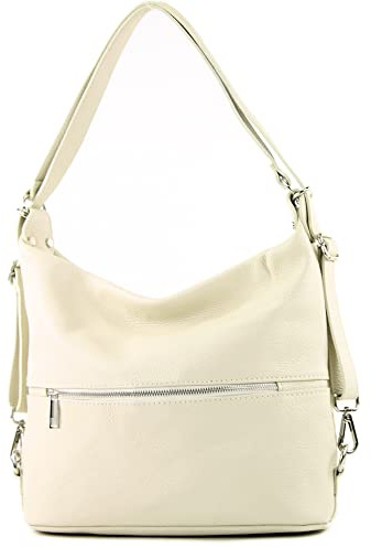 modamoda de - T189 - ital. Mochila para damas 2 en 1 de cuero, Color:crema
