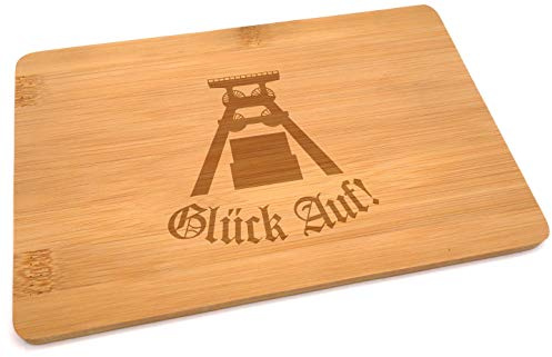 Samunshi® Holzbrett mit Gravur Glück auf Zeche Zollverein aus Bambus Brett Schneidebrett klein Brotzeitbrett Holz Schneidebretter Holzbrett Küche