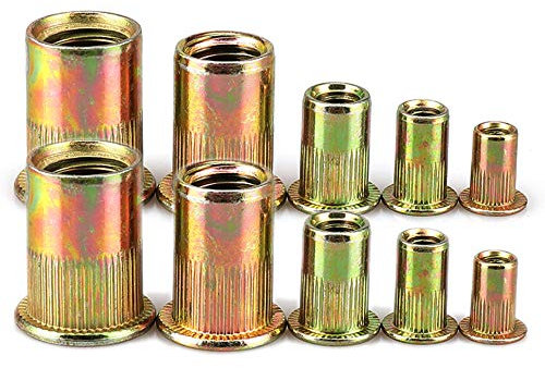 YINSONG 20 Stück Flacher Kopf Nietmuttern - M3/M4/M5/M6/M8/M10/M12 Kohlenstoffstahl Metrisch Einnietmuttern Verzinktes Blindnietmuttern, M10, 20 Stück