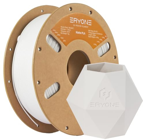 ERYONE Matte PLA 3D Drucker Filament 1.75mm, Maßgenauigkeit +/- 0.03 mm, 1 kg 1 Spule, Matte Weiß