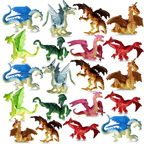 Bedwina Mini Drachen Kinder Spielzeug – 36 Stück 5,1 cm Große Kunststoff Drachen Figuren Designs – Drachenfiguren Kinderspielzeug, Dekoration, Cupcake-Topper, Piñatas