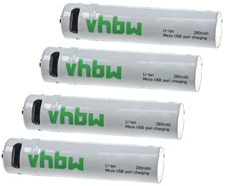vhbw 4x batteria AAA mini stilo (micro) con porta micro USB (280mAh, 1,5V, Li-Ion)