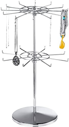 POLMART Portagioie Rotante in Metallo, Porta Gioielli Albero Portagioie per Collane e Orecchini, Altezza Regolabile Fino a 65 cm - 20 Ganci