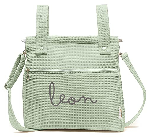 Borda y más Bolsa Panera Para Carrito de Bebé Personalizada – Bolsa Talega para Carrito de Bebé con Nombre - Piqué Waffle - Piqué Gofre - Handmade - Hecho en España - Nenel