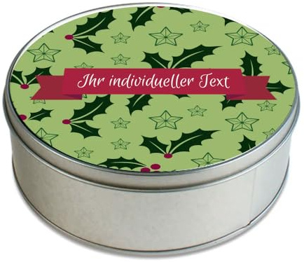 STEMPEL-FABRIK Geschenkdose Rund mit Aufdruck - Design Mistelzweig - Keksdose - Plätzchendose - Metalldose - Geschenkbox