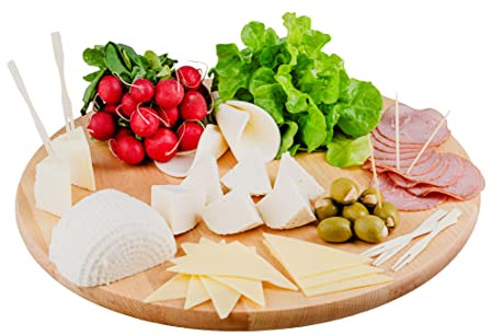 Go Practic Drehteller Holz 30 cm, Servierplatte Drehbar aus Holz, Käse und Snack Servierteller, Runde Holzplatte zum Servieren von Pizza Obst und Antipasti für Küche und Party