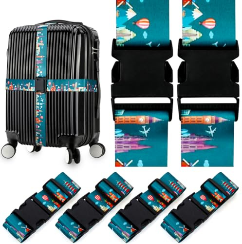 Gutsdoor 4 Stück Kofferbänder rutschfeste Koffergurte, Gepäckband Sicher Reisen, Besonders Auffällig Koffergurt Koffer Zubehör 1.96 in W x 6.23 ft L(4Pack) (4 Stück-M05)