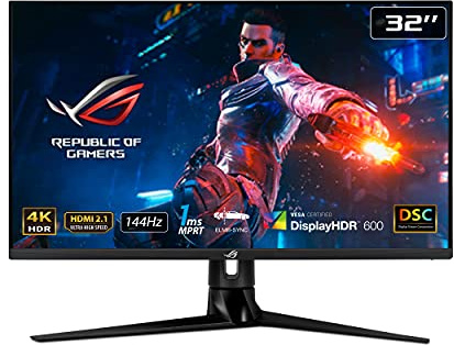 ASUS ROG Swift PG32UQR - Monitor de Juegos 4K HDR 144Hz DSC HDMI 2.1 de 32 Pulgadas, UHD (3840 x 2160), IPS, 1 ms, Compatible con G-Sync, sincronización de desenfoque de Movimiento Extremo bajo,