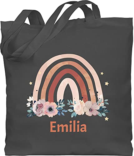 Baumwolltasche - Boho - Geschenk Regenbogen mit Name personalisiert I Rainbow - Unisize - Dunkelgrau - personalisierter jutebeutel kinder stoffbeutel bohemian blume beutel jutetasche kita