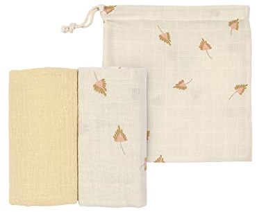 LÄSSIG Baby Puckfilt, spottfilt, skötfilt, gasväv, set om 2, bomull 80 x 80 cm/Swaddle & Burp Blanket L curry
