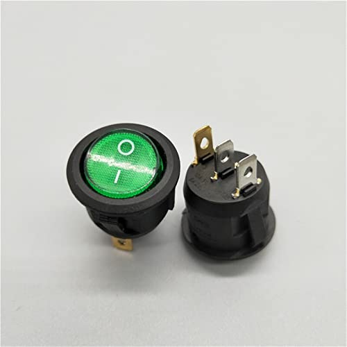 FACSER Interrupteur à Bascule 20mm KCD1 Interrupteur LED 10A 12V Interrupteur d'alimentation lumière Bouton de Voiture Allume/éteint 3pin Interrupteur à Bascule Rond (Color : Green, Size : 220V)