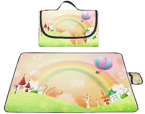 TengYuer Picknickdecke 180x200cm Stranddecke Wasserdicht Sandfrei Isoliert Faltbar Strandmatte mit Tragegriff Outdoor Campingdecke XXL für Camping Parks Strände Picknick Cyan Orange