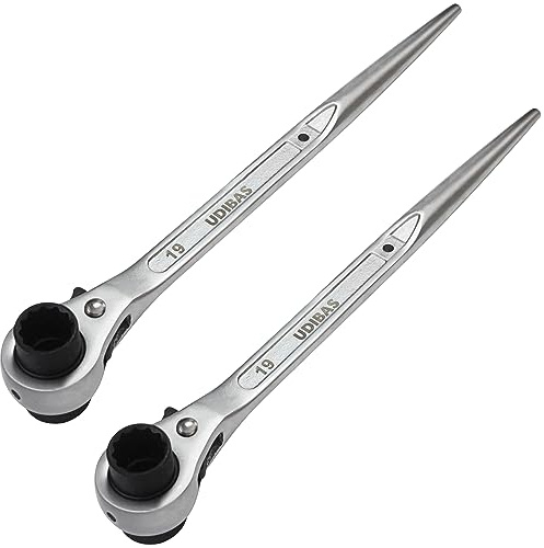Udibas 2 Stück 19 mm x 22 mm (oder 3/4 Zoll x 7/8 Zoll) professionelle Qualität 12 Punkt Doppelendnuss Ratsche Podger Gerüst Spud Schraubenschlüssel, Silber