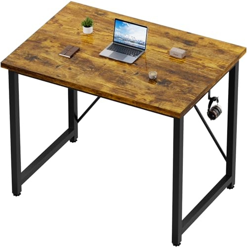 Devoko Bureau d'ordinateur 80x50x75 cm, Table, Petits Bureaux d'étude pour Les Petits Espaces, Poste de Travail, Bureau et Travail à Domicile, Cadre en Métal, Marron Rustique