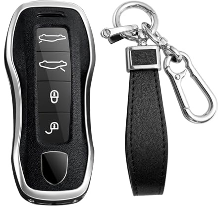 KUNIO Keyless Key Case fit for Porsche 911 971 9YA for Macan for Panamera Boxster Taycan for Cayenne Carrera Key Cover Case Metal Key Cover Key Ring Cover A Silver Black