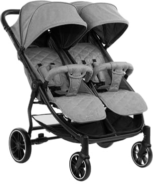 KikkaBoo - Passeggino gemellare HAPPY 2, passeggino gemellare fino a 15 kg per bambino, dalla nascita, pieghevole, grigio chiaro