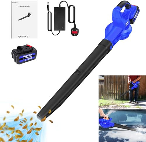 Cordless Leaf Blower With Battery and Charger - Lightweight, Portable Handle, 10500 RPM, Powerful Air Blower For Garden, Workshop and Home Use Garden Blower for Clean Leaves/Dust/Rubbish/Snow