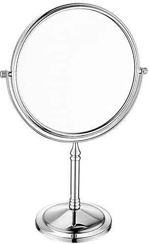 BaHeLs Standspiegel, 8-Zoll-doppelseitiger Messing-Kosmetikspiegel mit Vergrößerung, drehbarer Tisch-Rasierspiegel, Chrom, 3X (Chrom 10X)