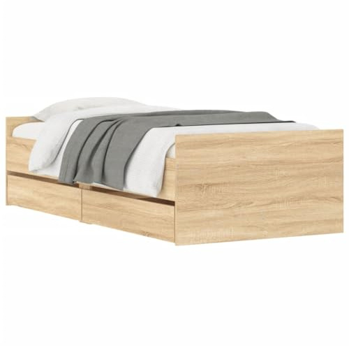 vidaXL Bettgestell, Bettrahmen mit Lattenrost, Bett Gästebett mit Schubladen, Einzelbett Schlafzimmerbett Schlafzimmermöbel, Sonoma-Eiche 90x190cm