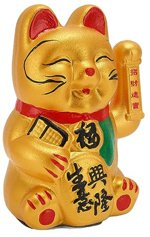 El gato de la suerte fiable, alimentado por batería, mejora la prosperidad gracias a sus manos que no se descoloran. Elegante gatito de porcelana para la oficina. (9 pulgadas)