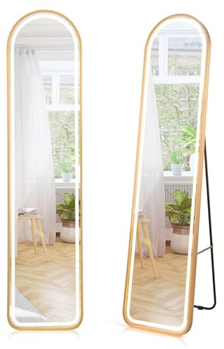 RELAX4LIFE LED Ganzkörperspiegel, 2-in-1 Standspiegel mit 3 Farben dimmbar, Wandspiegel mit Alu-Rahmen & Touch-Schalter, Spiegel für Wohnzimmer Schlafzimmer Eingangsbereich, 155 x 37 cm (Bogen)