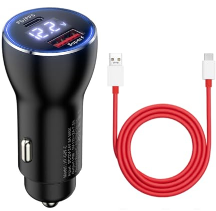 100W SuperVooc Charge Dual Autoladegerät mit USB A zu C Ladekabel, USB C Kfz Adapter für OnePlus 15 15R 13 13R 12 11 9 8 Nord Serie 5, CE5, 4, 3, Oppo Find X7 X6 X5 X4 X3 X2