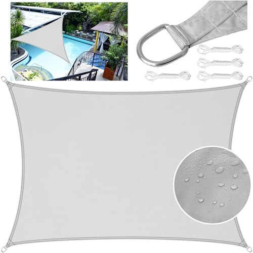 LEcylankEr Sonnensegel Balkon Dreieckig Rechteckig Wasserdicht Markisenstoff PES Sonnensegel UV Schutz Segeltuch Wasserdicht mit Befestigungsseil für Garten Terrasse (Hellgrau 3x4M)
