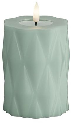 ReWu Deluxe Homeart Harlequin LED Stumpenkerzen ? Echtwachs, 400h Brenndauer inkl. Timer, Sicher & Langlebig Salbei Grün 7,5 x 10 cm