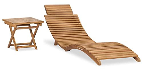 FAZENHUA 50 cm klappbarer Terrassen-Loungesessel, Holz-Sonnenliegestuhl, Bräunungsstuhl für Garten, Rasen, Hinterhof, Pool, Strand, tragbare Chaiselongue für draußen und drinnen – 1 Set – mit Tisch