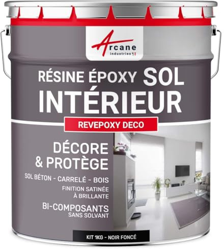 Resina Epossidica per Pavimenti Cucina Bagno 1 kg Nero intenso | Applicazione Diretta senza Primer, Buona Aderenza su Piastrelle, Resiste Ai Uv e Alle Macchie - Arcane Industries