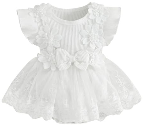 imKutie Baby Girl Romper Dress, Newborn Infant Flower Lace Embroidery Ruffle Boho Princess Dresses Half 1st Birthday Gift Cake Smash Outfits Photoshoot Clothes 0-18 Months