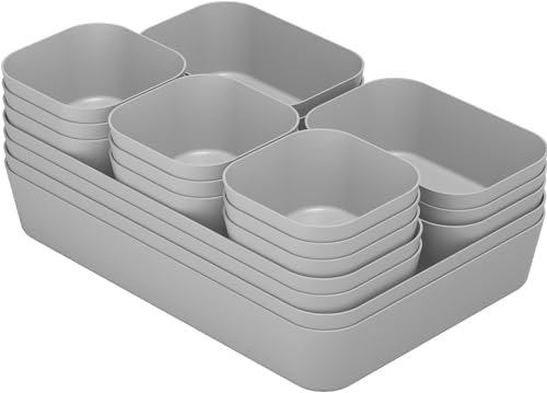 Homhut Organisateur Tiroir, Antidérapant, 18 Pièces de 4 Tailles, Rangement Coiffeuse, Rangement Tiroir, pour le Maquillage, le Bureau, la Salle de Bain et la Cuisine.